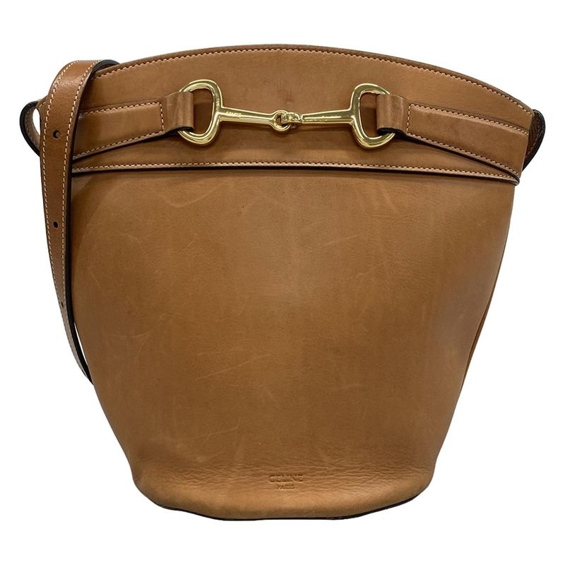 Celine Shoulder Bag Bucket Cles Sea Brown Leather