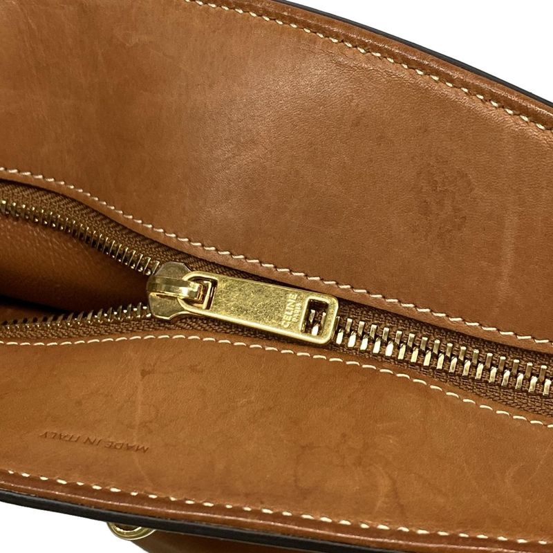 Celine Shoulder Bag Bucket Cles Sea Brown Leather