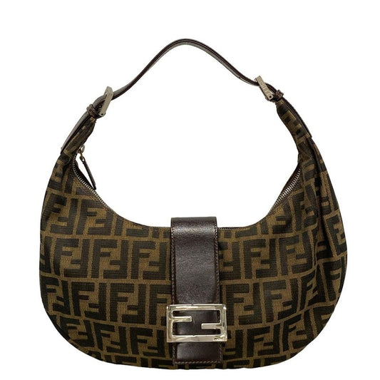 Fendi Shoulder Bag Zucca Pattern 16321 Brown X Black X Dark Brown Leather