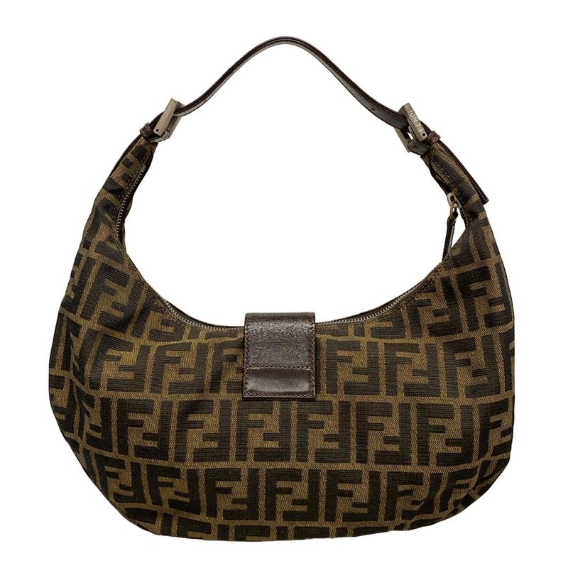 Fendi Shoulder Bag Zucca Pattern 16321 Brown X Black X Dark Brown Leather