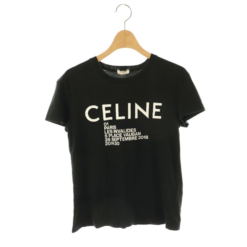 Celine T-shirt Cut And Sewn Short Sleeves Logo Print Cotton S Black White