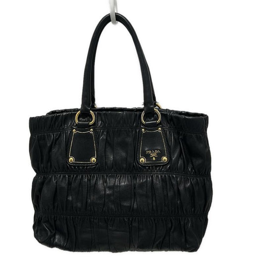 Prada Tote Gathering Bag Black Leather Tag Leather
