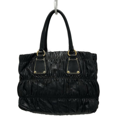 Prada Tote Gathering Bag Black Leather Tag Leather