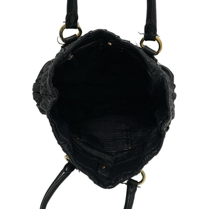Prada Tote Gathering Bag Black Leather Tag Leather