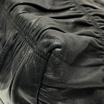 Prada Tote Gathering Bag Black Leather Tag Leather