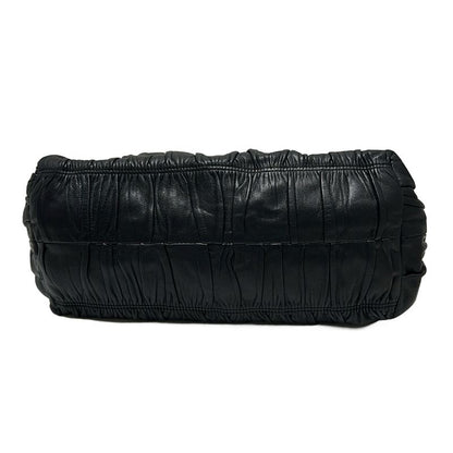 Prada Tote Gathering Bag Black Leather Tag Leather