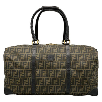 Fendi Boston Bag Zucca Pattern 00464 Black And Dark Brown Leather