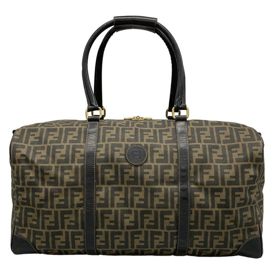 Fendi Boston Bag Zucca Pattern 00464 Black And Dark Brown Leather