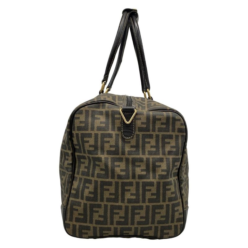 Fendi Boston Bag Zucca Pattern 00464 Black And Dark Brown Leather
