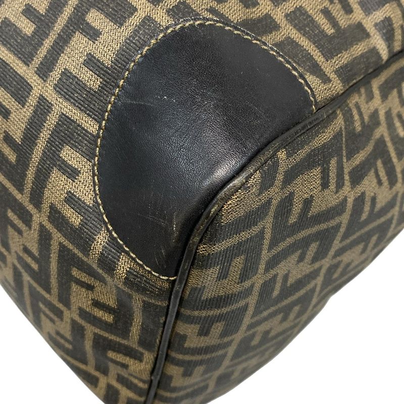 Fendi Boston Bag Zucca Pattern 00464 Black And Dark Brown Leather