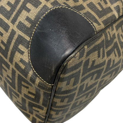 Fendi Boston Bag Zucca Pattern 00464 Black And Dark Brown Leather