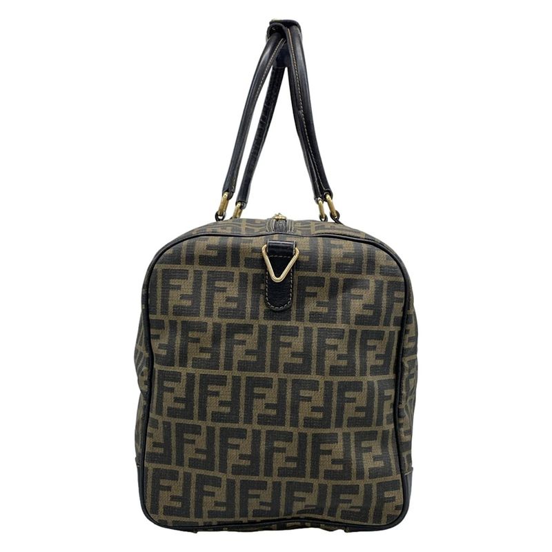 Fendi Boston Bag Zucca Pattern 00464 Black And Dark Brown Leather