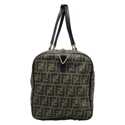 Fendi Boston Bag Zucca Pattern 00464 Black And Dark Brown Leather