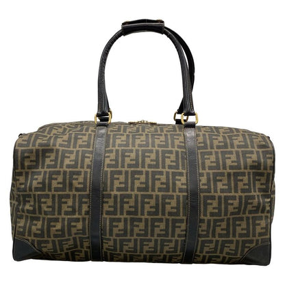 Fendi Boston Bag Zucca Pattern 00464 Black And Dark Brown Leather