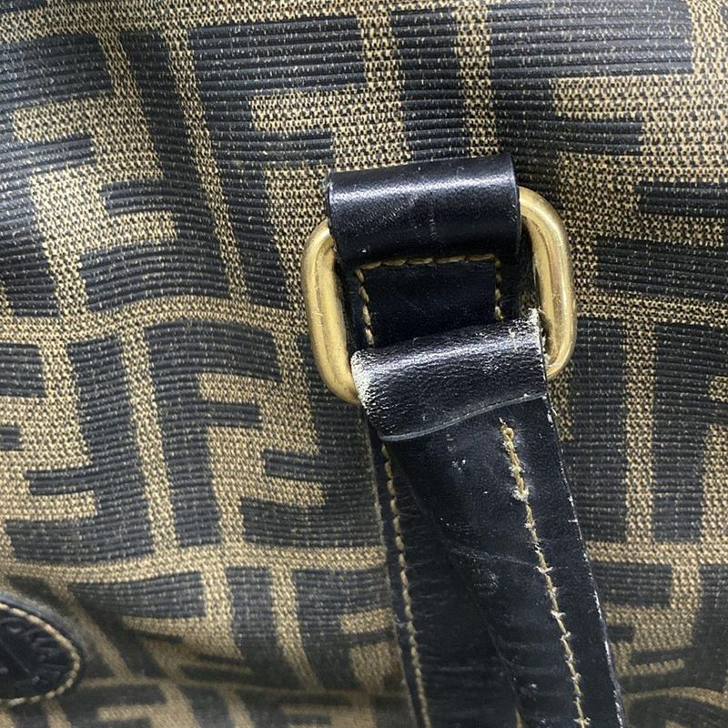 Fendi Boston Bag Zucca Pattern 00464 Black And Dark Brown Leather