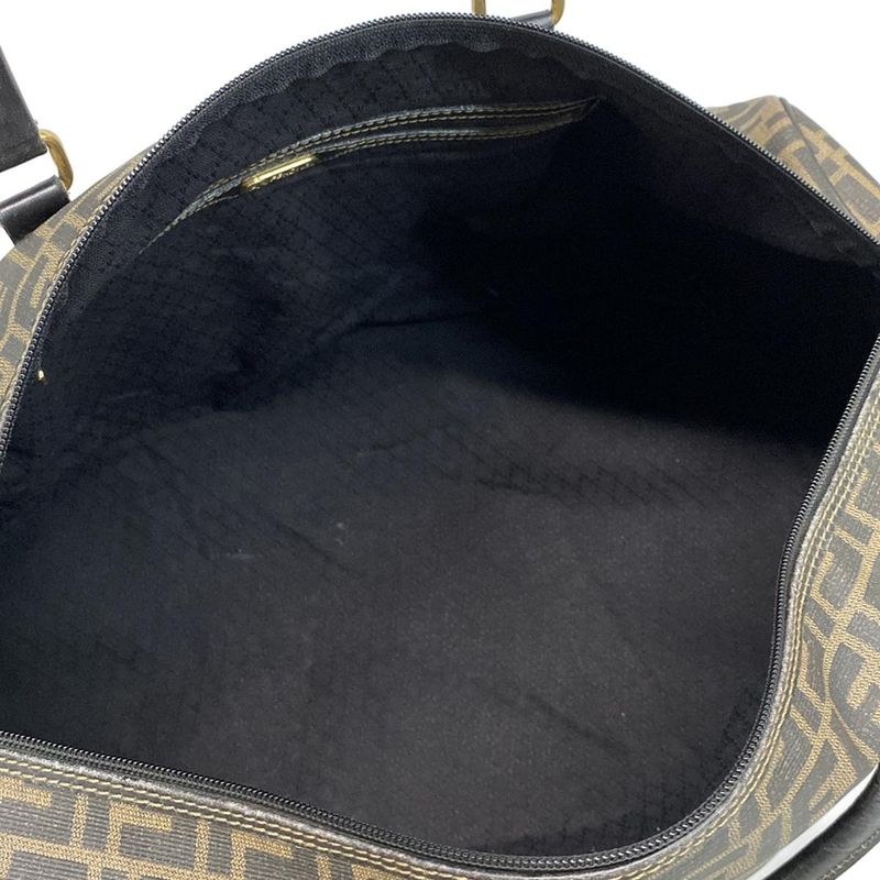 Fendi Boston Bag Zucca Pattern 00464 Black And Dark Brown Leather