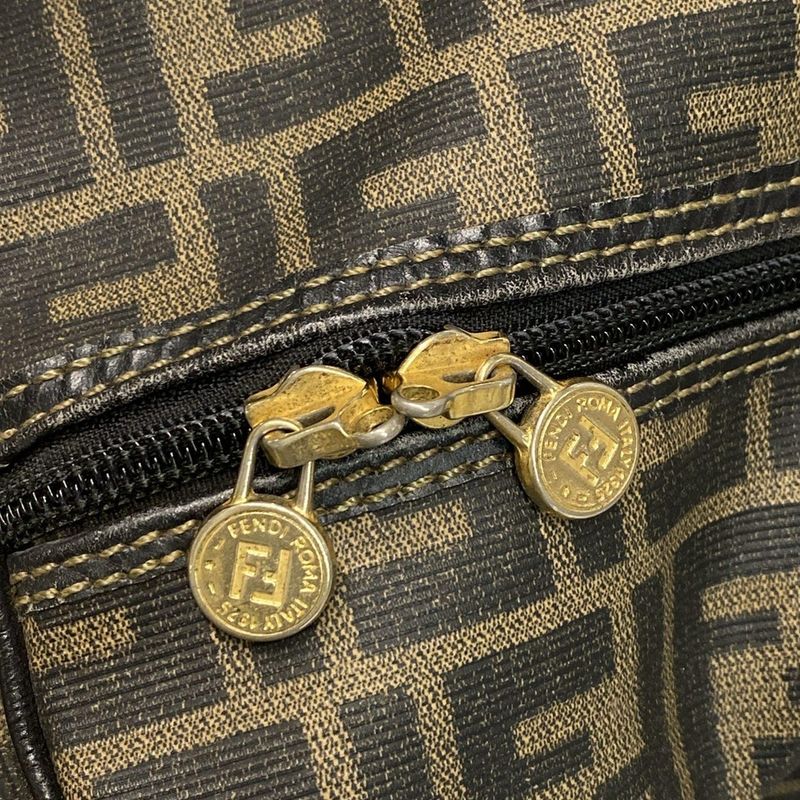 Fendi Boston Bag Zucca Pattern 00464 Black And Dark Brown Leather