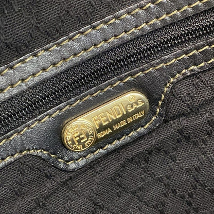 Fendi Boston Bag Zucca Pattern 00464 Black And Dark Brown Leather