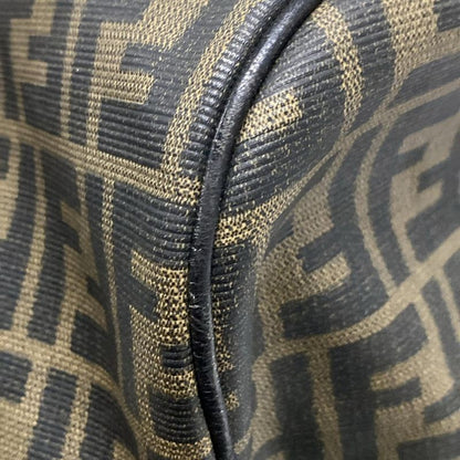 Fendi Boston Bag Zucca Pattern 00464 Black And Dark Brown Leather