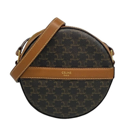 Celine Shoulder Bag Triomphe Canvas Black And Dark Brown And Brown Mini Bag