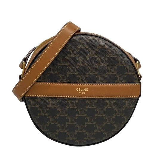 Celine Shoulder Bag Triomphe Canvas Black And Dark Brown And Brown Mini Bag