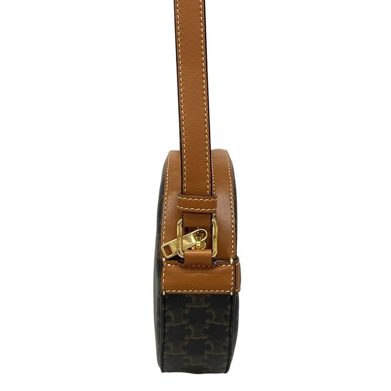 Celine Shoulder Bag Triomphe Canvas Black And Dark Brown And Brown Mini Bag