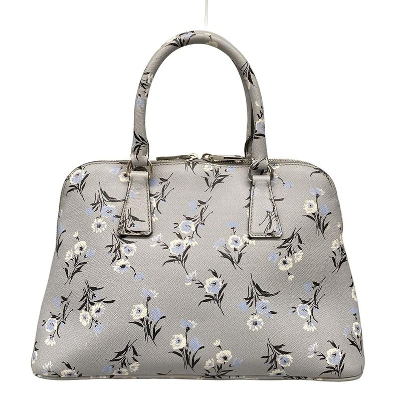 Prada Handbag - Bl837p Grey X Black X Multi Floral Leather