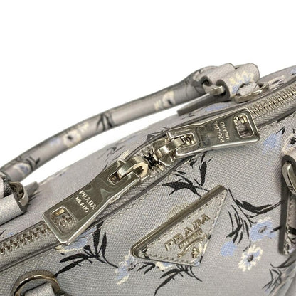Prada Handbag - Bl837p Grey X Black X Multi Floral Leather