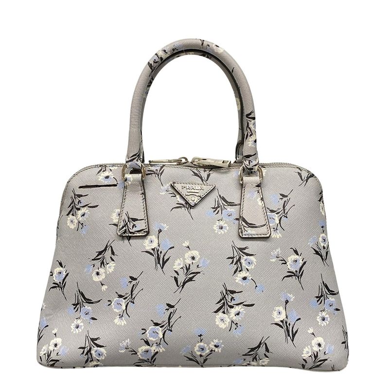 Prada Handbag - Bl837p Grey X Black X Multi Floral Leather