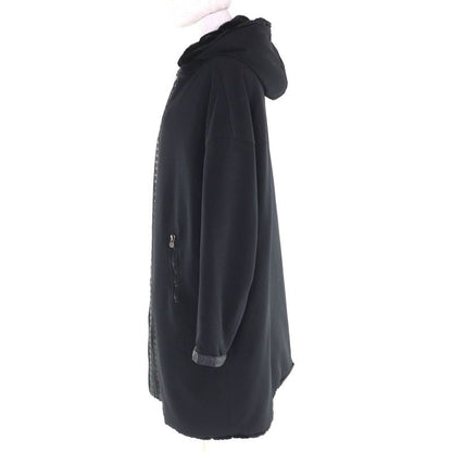 Fendi FF Logo Trim Boa Hooded Reversible Zip Up Long Coat Black 42 Made In