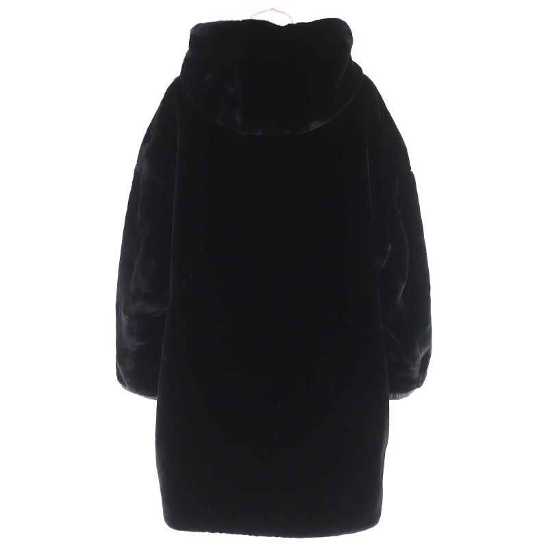 Fendi FF Logo Trim Boa Hooded Reversible Zip Up Long Coat Black 42 Made In