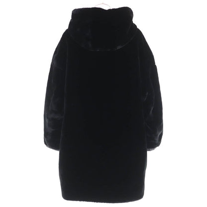 Fendi FF Logo Trim Boa Hooded Reversible Zip Up Long Coat Black 42 Made In