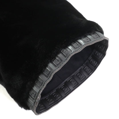 Fendi FF Logo Trim Boa Hooded Reversible Zip Up Long Coat Black 42 Made In