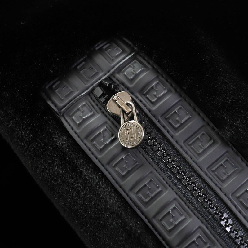 Fendi FF Logo Trim Boa Hooded Reversible Zip Up Long Coat Black 42 Made In