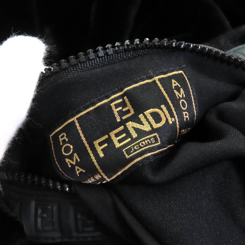 Fendi FF Logo Trim Boa Hooded Reversible Zip Up Long Coat Black 42 Made In