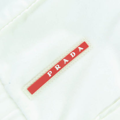 Prada 138470 Cotton Logo Patch Hooded Zip Up Long Sleeve Hoodie Blouson White