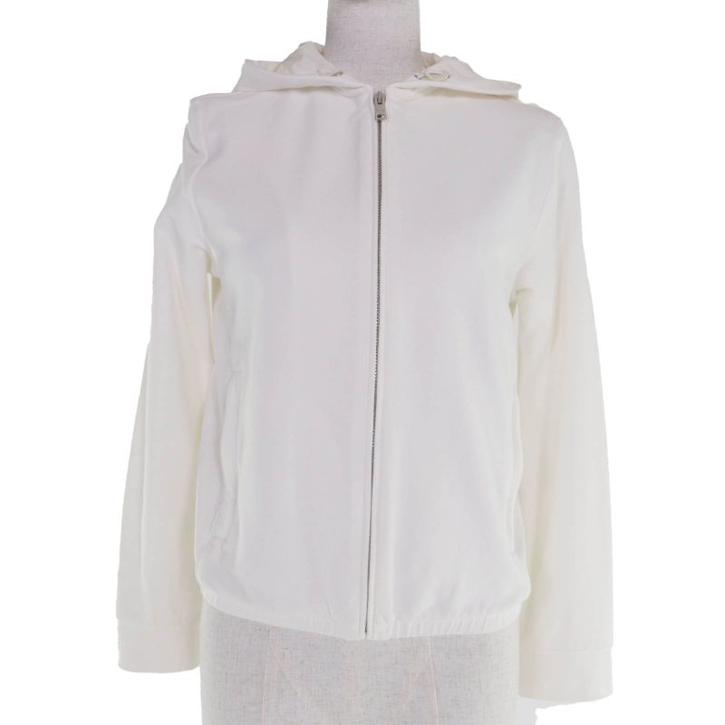 Prada 138470 Cotton Logo Patch Hooded Zip Up Long Sleeve Hoodie Blouson White