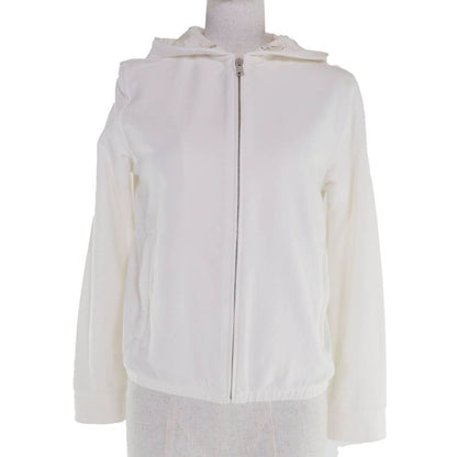 Prada 138470 Cotton Logo Patch Hooded Zip Up Long Sleeve Hoodie Blouson White