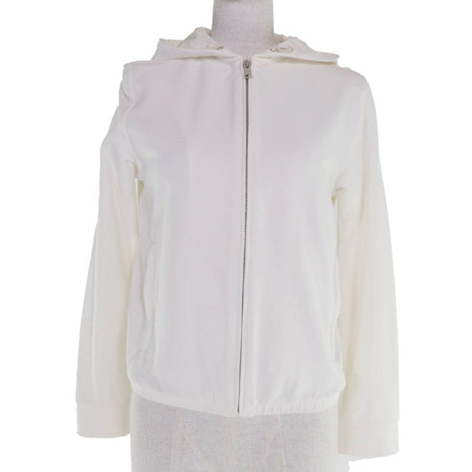 Prada 138470 Cotton Logo Patch Hooded Zip Up Long Sleeve Hoodie Blouson White