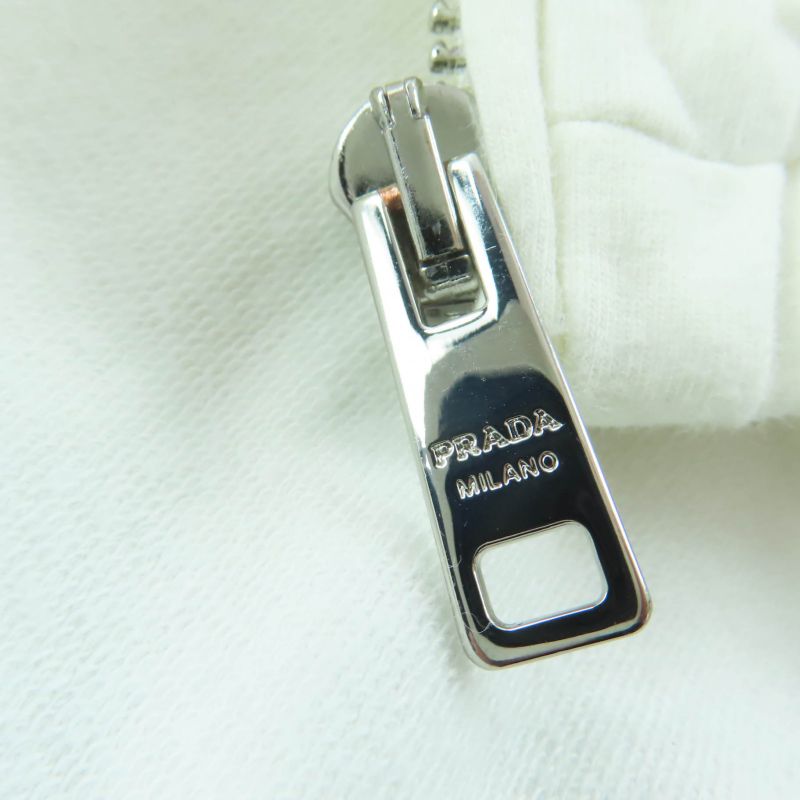 Prada 138470 Cotton Logo Patch Hooded Zip Up Long Sleeve Hoodie Blouson White