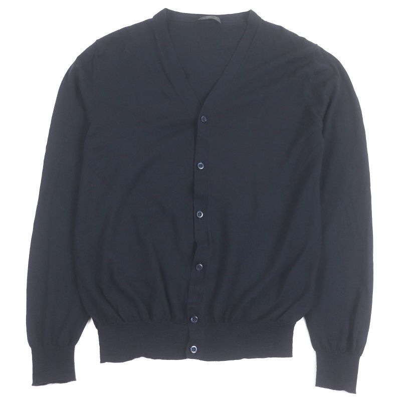 □prada 2024 100% Virgin Wool Light Hand Long Sleeve Knit Cardigan Navy 50