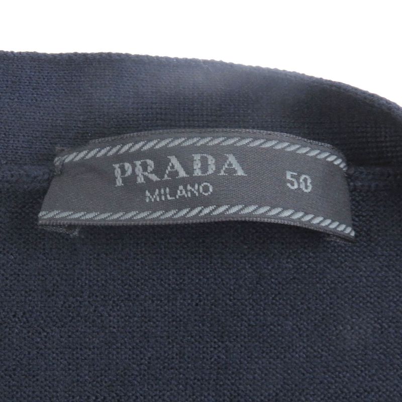 □prada 2024 100% Virgin Wool Light Hand Long Sleeve Knit Cardigan Navy 50