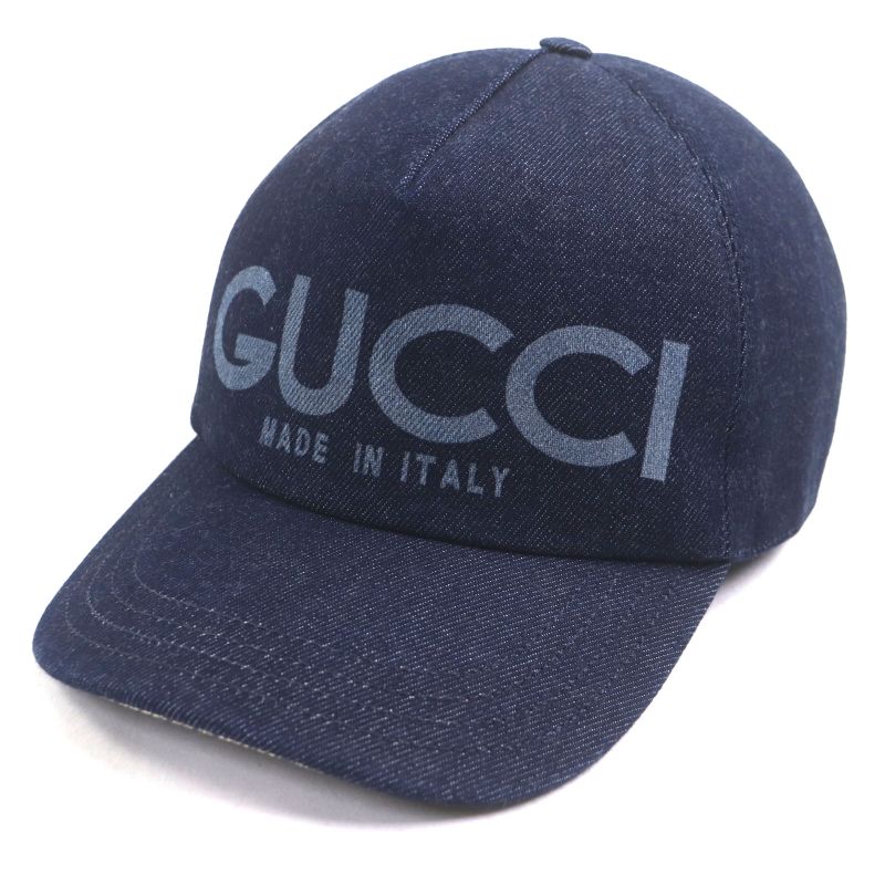 ▼gucci 812838 Logo Print GG Pattern Denim Hat Indigo L 59cm (23.23in) Made In