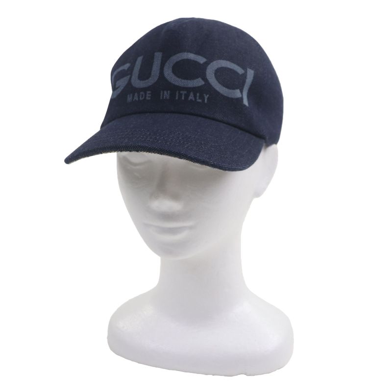 ▼gucci 812838 Logo Print GG Pattern Denim Hat Indigo L 59cm (23.23in) Made In