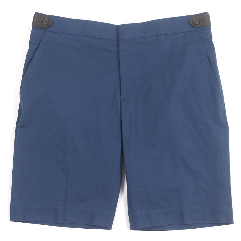 Hermes 100% Cotton Part Lamb Leather Shorts Blue XS Made In Italy Authentic