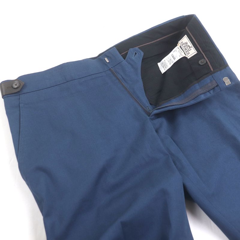 Hermes 100% Cotton Part Lamb Leather Shorts Blue XS Made In Italy Authentic