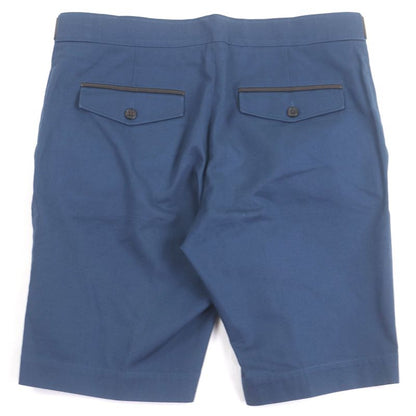 Hermes 100% Cotton Part Lamb Leather Shorts Blue XS Made In Italy Authentic