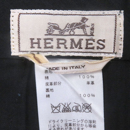 Hermes 100% Cotton Part Lamb Leather Shorts Blue XS Made In Italy Authentic
