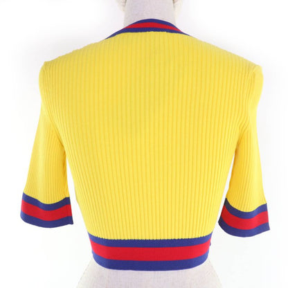 Gucci 23AW 756271 Webline V-neck Cropped Short Sleeve Knit Top Yellow S Made In