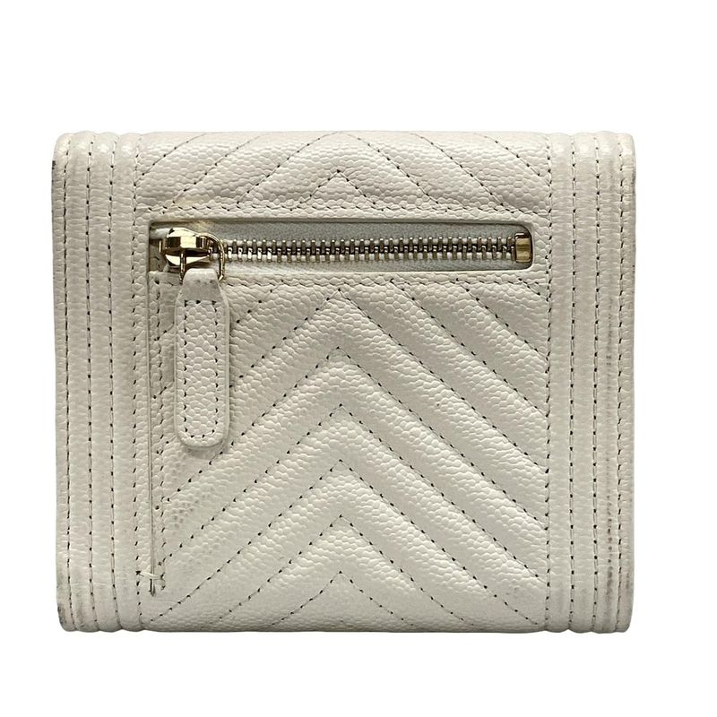 Chanel Trifold Wallet Boy Chanel Ivory Compact / V-stitching / Gold Hardware /